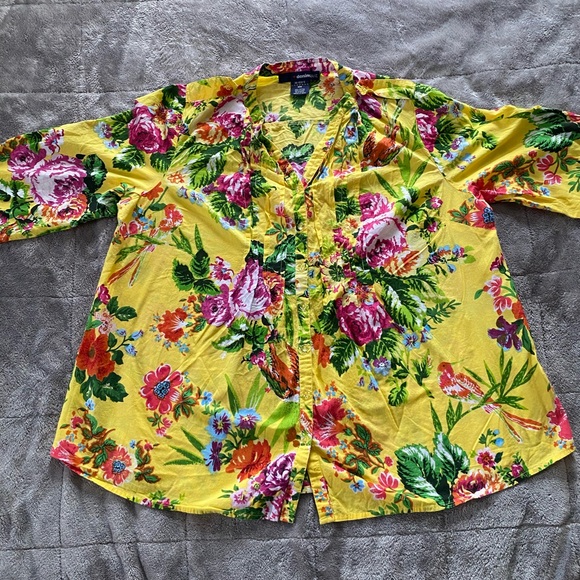Denim 24/7 Tops - Denim 24/7 Floral Yellow Button-Up Shirt (955)